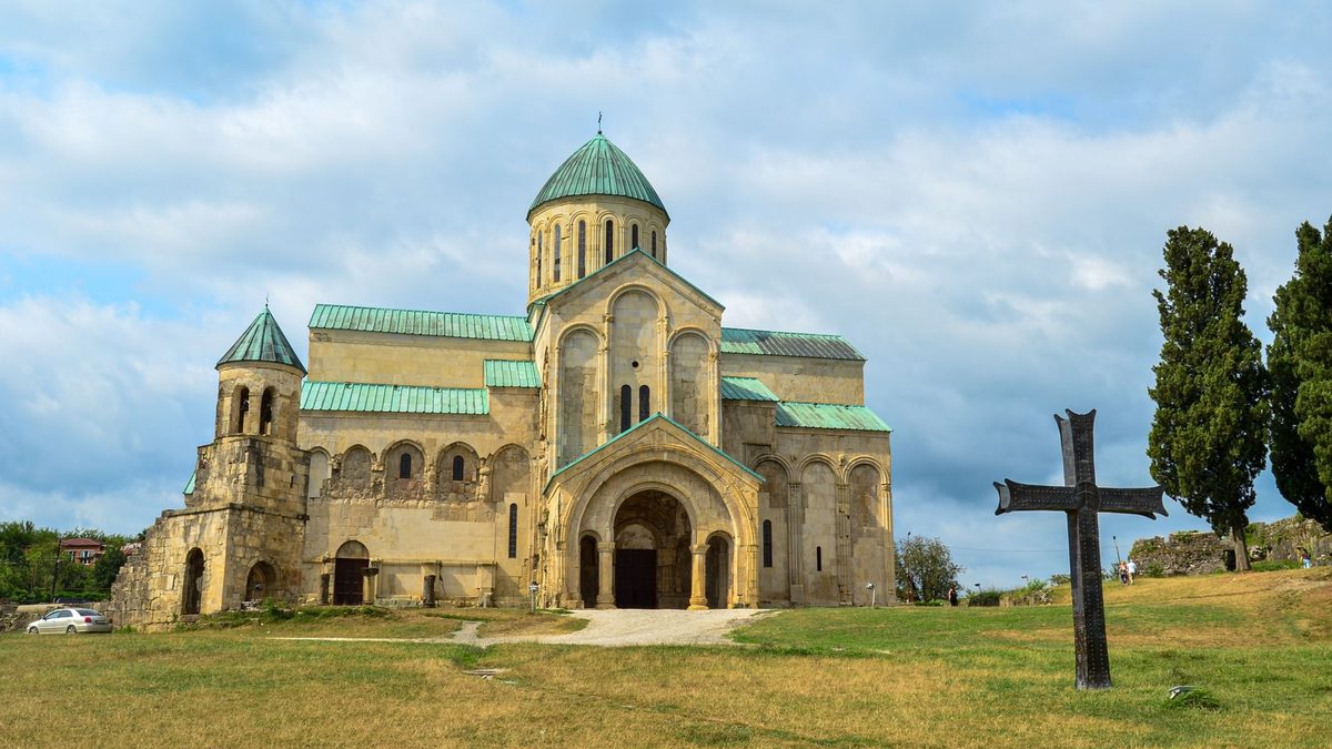 Bagrati Cathedral in Kutaisi under a blue sky