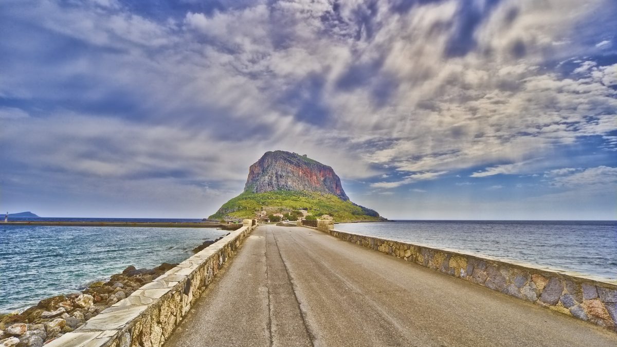 The causeway road leading to the rock of Monemvasia