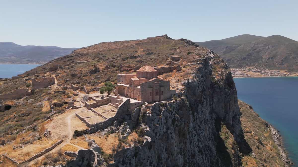 The Byzantine church of Agia Sophia on the cliff edge