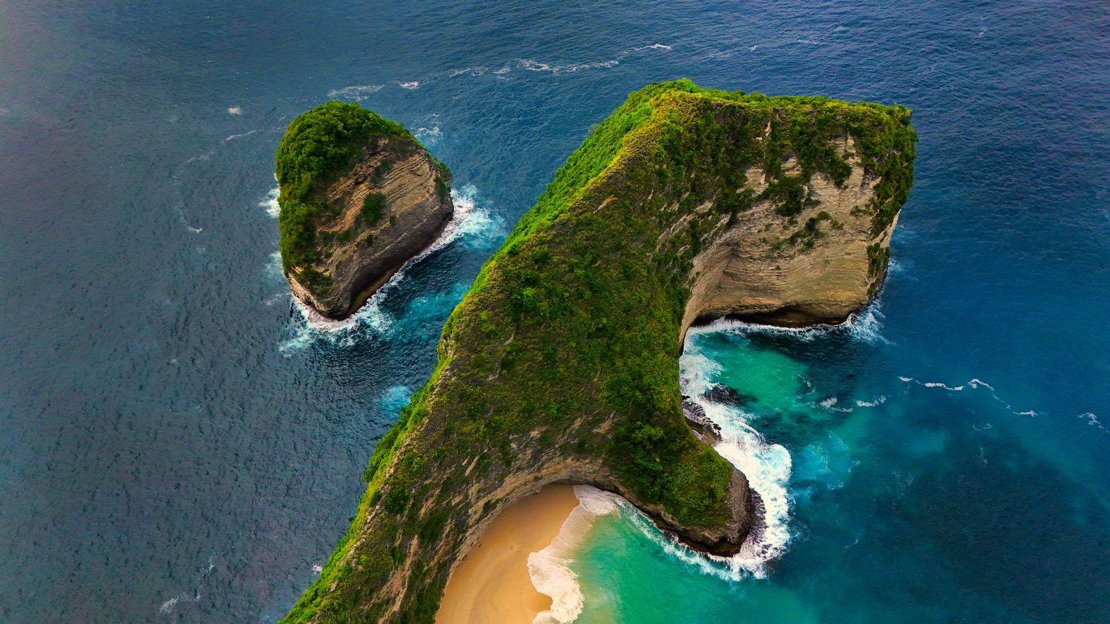The T-shaped Kelingking headland above turquoise water on Nusa Penida