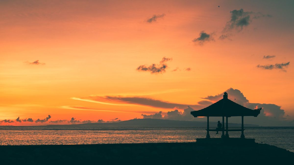 Sunset over the beach at Sanur, Bali