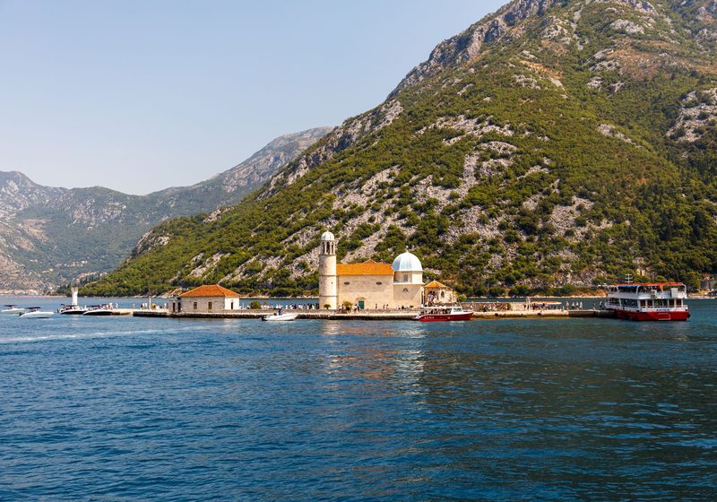 The island church seen from across the bay