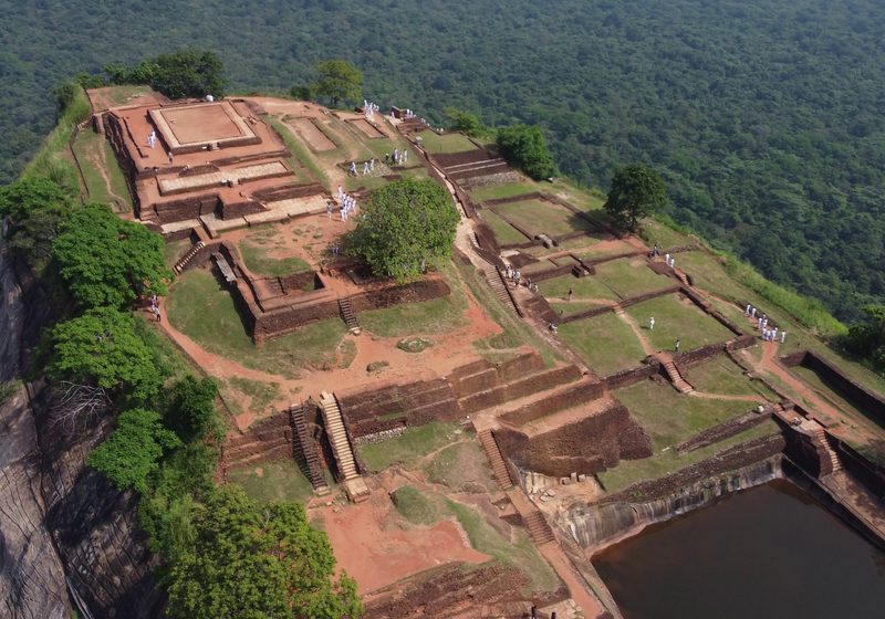 The summit ruins and a pool seen from above