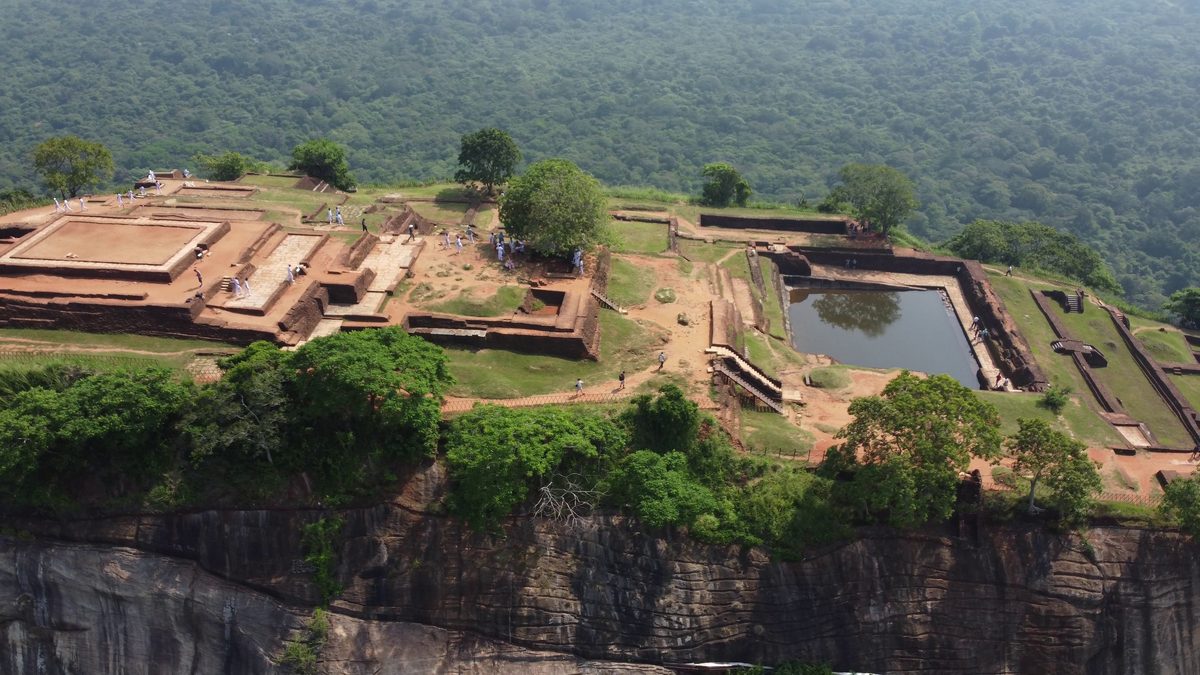 The ruins and pools on top of Sigiriya rock