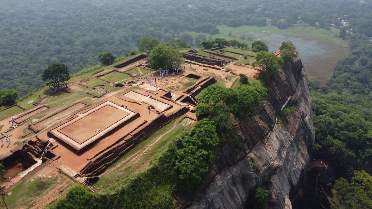 The summit ruins and pool of Sigiriya, seen from above
