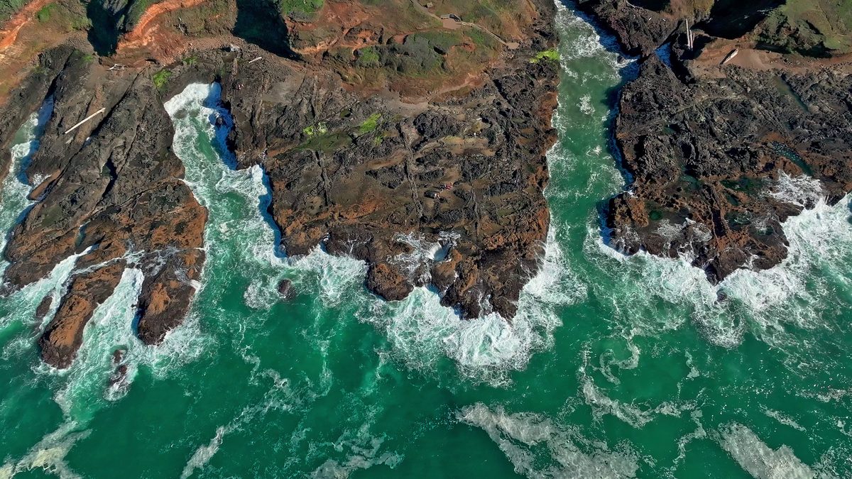 Rough water over a rock shelf