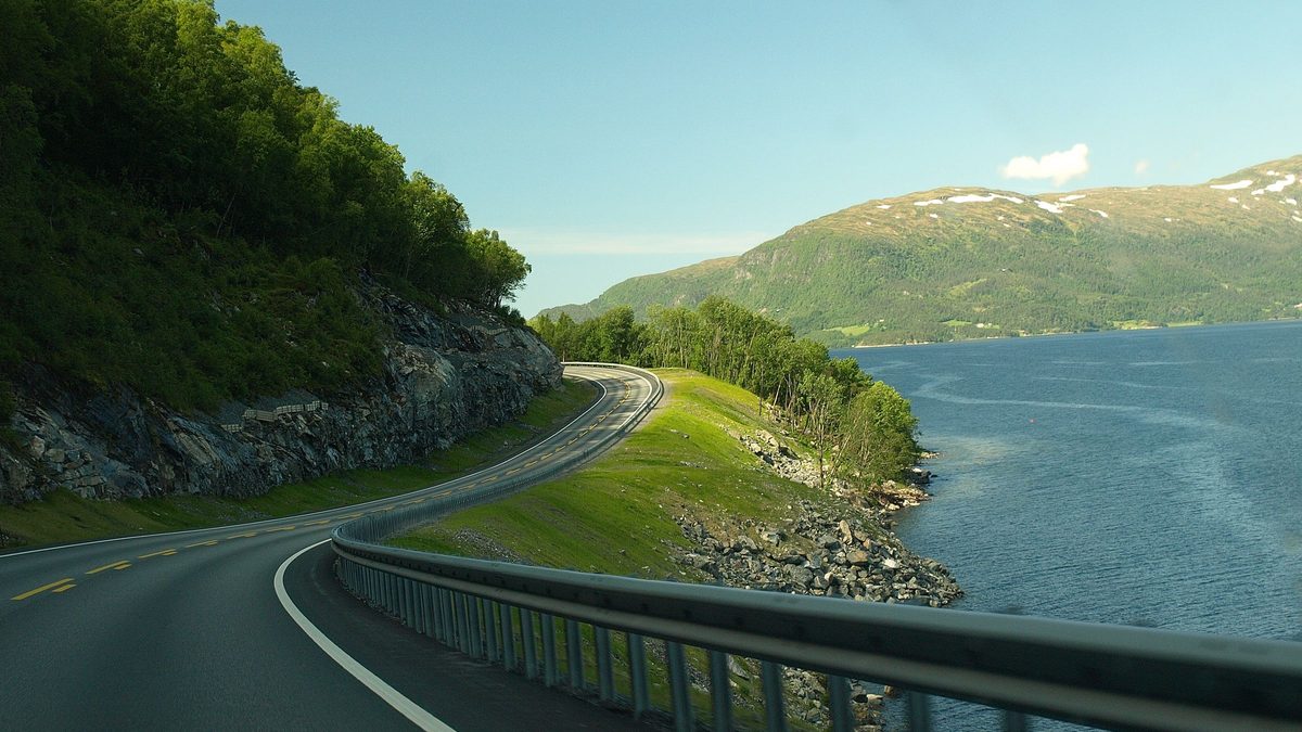 A road along the Hardangerfjord in western Norway