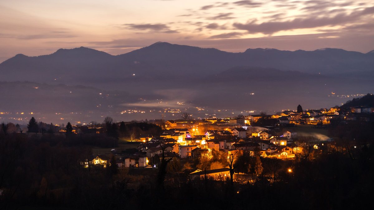 Yamadera village and the mountain at dusk