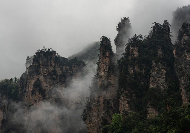 Misty stone pillars in Zhangjiajie