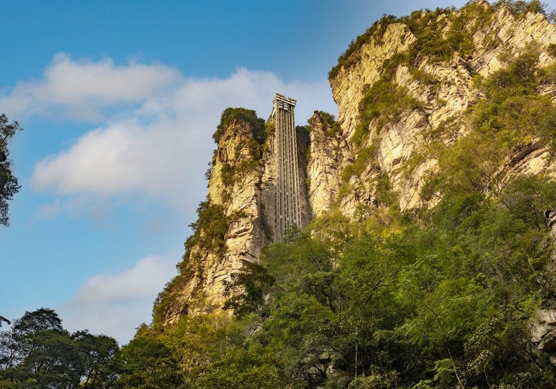 The Bailong Elevator on a cliff face