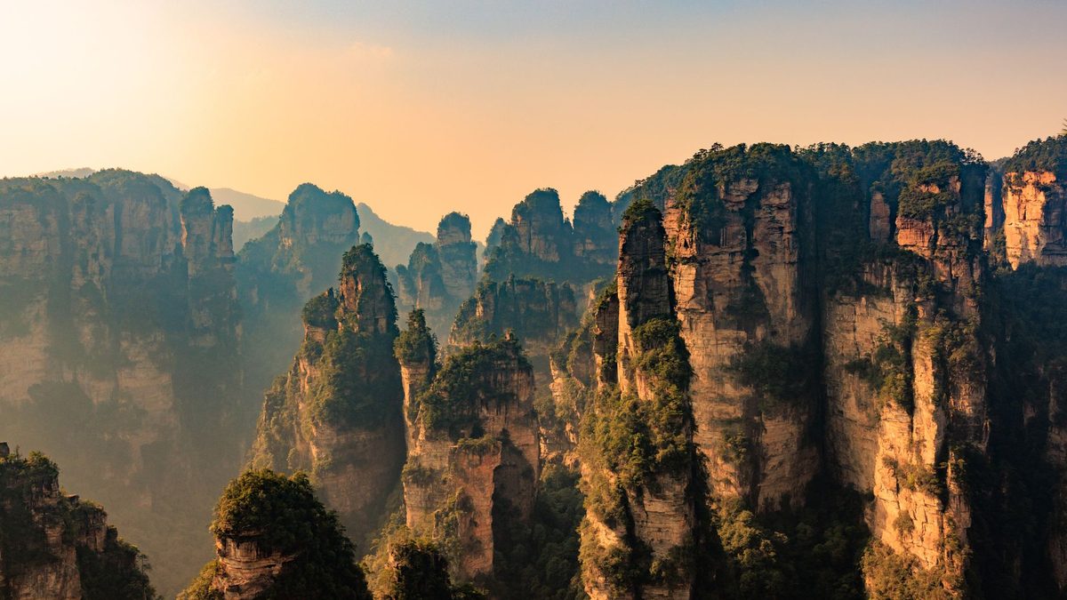 Warm evening light on sandstone pillars